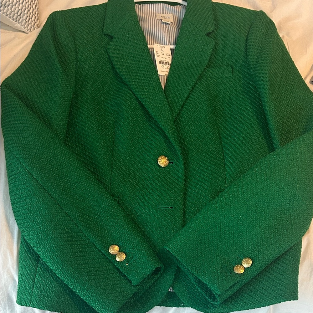 J. Crew Vibrant Green Blazer with Gold Buttons